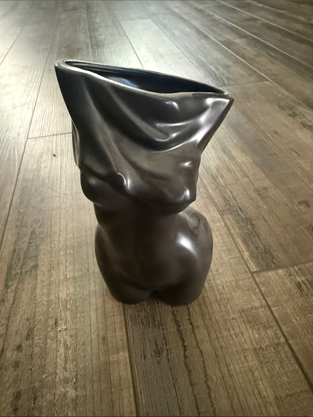 Black Sculpted Female Torso Home Accent Vase